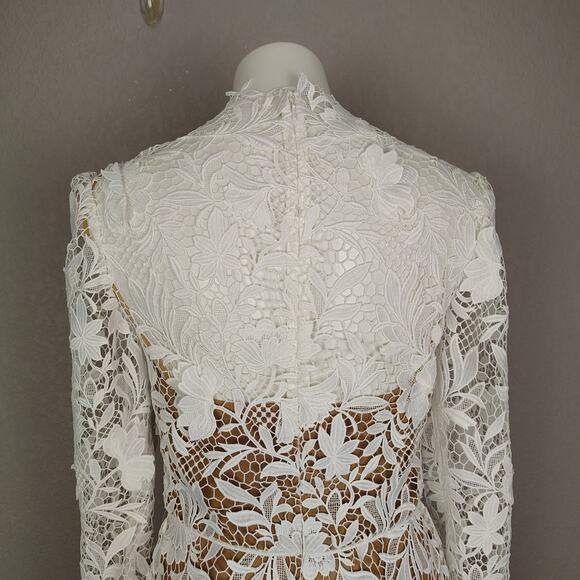 Jenny Yoo Lace White Samira Long Sleeve Mock Neck Mini Dress Size 8 Bride - Picture 12 of 16